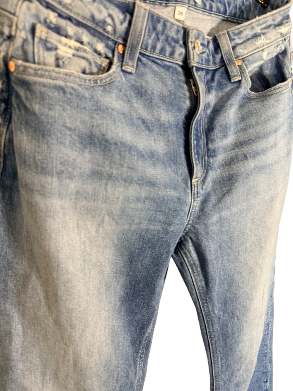 PAIGE Cropped Wide Leg Jeans Raw Hem Distressed Medium Wash Size 26 - Picture 5 of 9